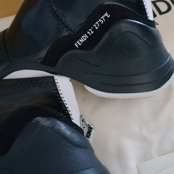 Fendi Black Glossed Neoprene Zip Sneakers Size 5.5/36 - Picture 8 of 16